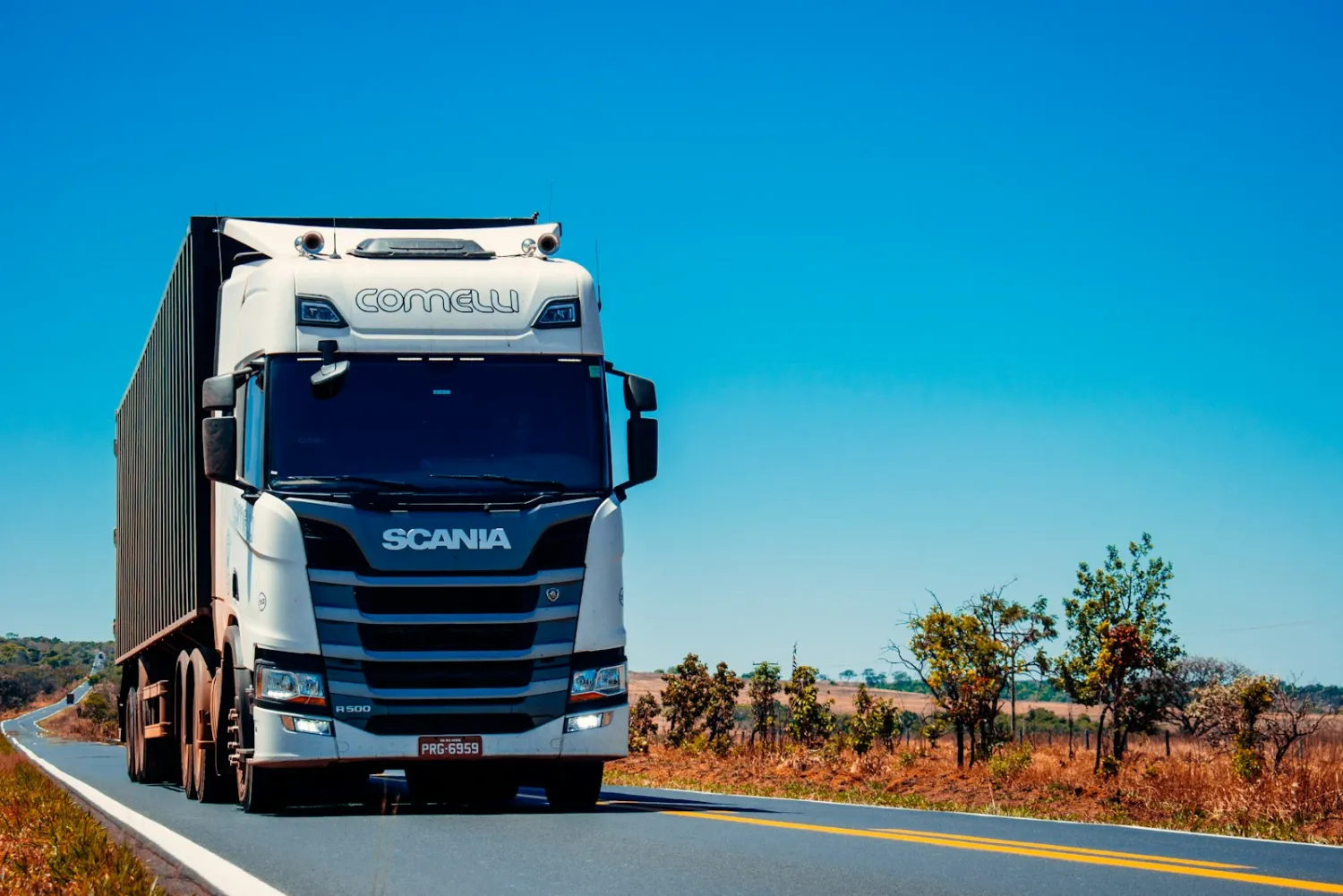 Delivery truck on the road for last-mile delivery.